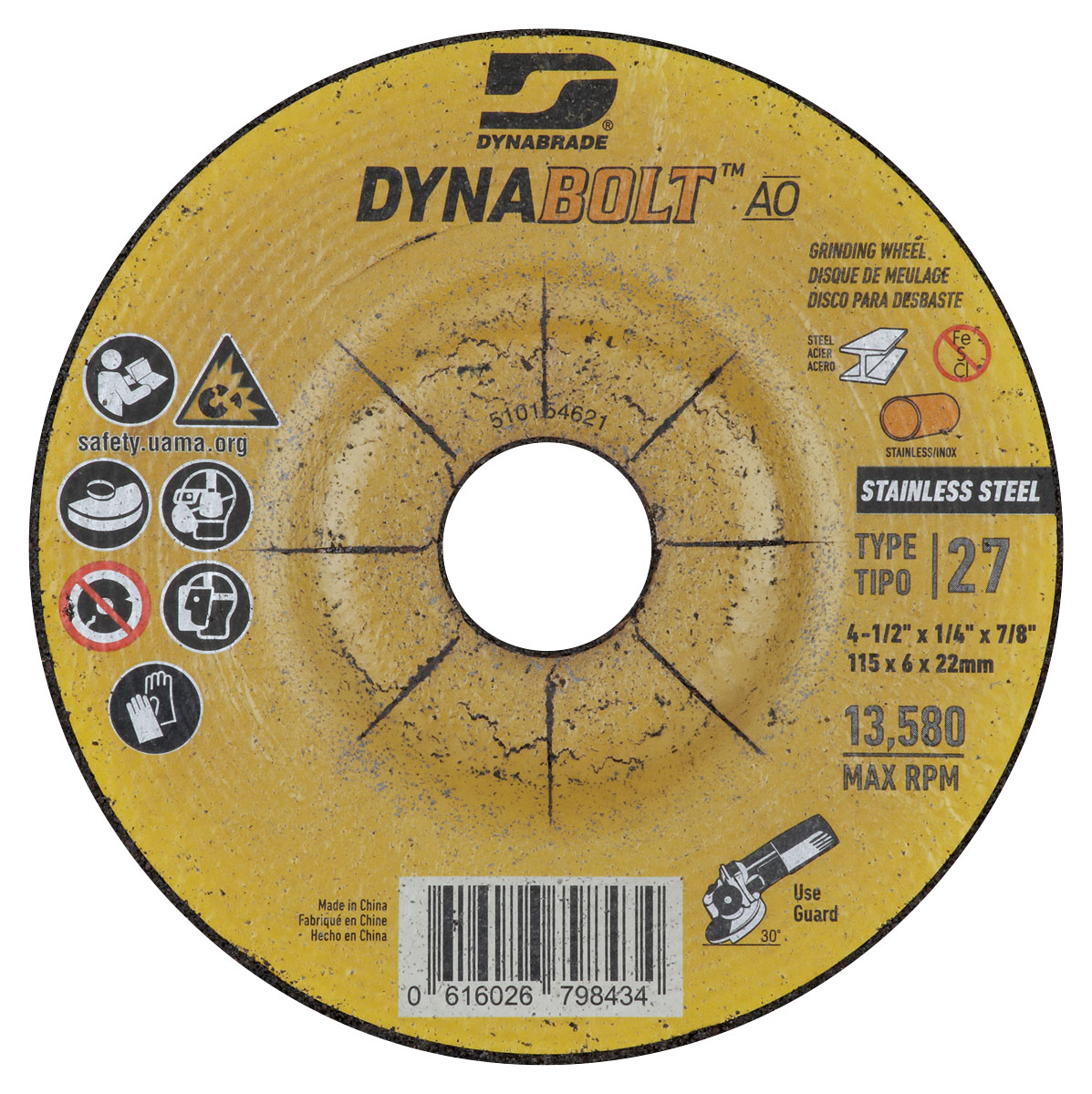 DynaBolt AO SS 4.5" x 1/4" x 7/8" T27 Grinding Wheel - Grinding Wheels